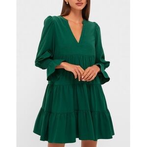 POMANDER PLACE Hunter Green Crepe Kenzo Dress